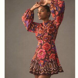 FARM Rio Bright Flora Long Sleeve Pleated Dress